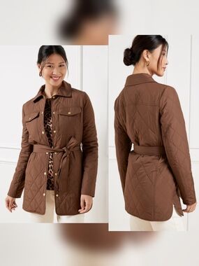 TALBOTS Jacket Womens L Brown Quilted Barn Snap Front Coat Utility Chore Preppy